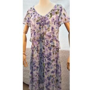 R&M Richards Floral Tiered Dress Womens 18 Purple Chiffon Excellent Ruffle Midi